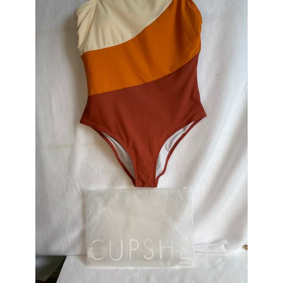 CUPSHE NWT One Piece One arm Sleeve Diagonal Stripe Swimsuit Size Large - Picture 2 of 9